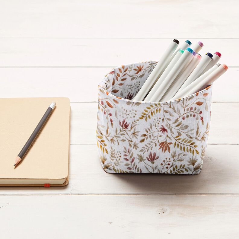 Bomuldspoplin blomsterdrøm Digitaltryk – hvid/kobberfarvet,  image number 6