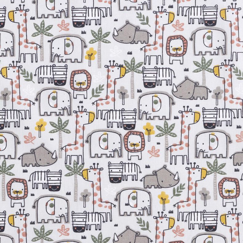 Bomuldsstof Cretonne små vilde dyr – sølvgrå,  image number 1