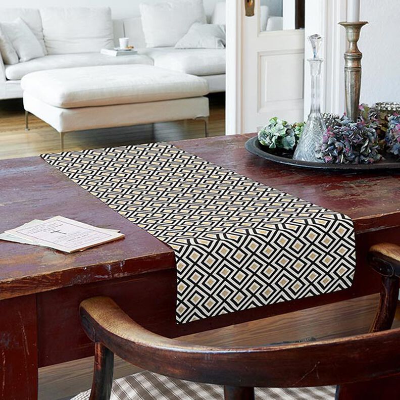 Dekorationsstof Jacquard Art deco romber – uldhvid/guld,  image number 7