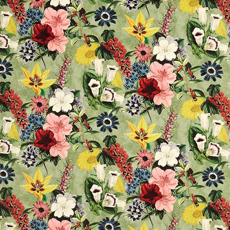 Dekorationsfløjl Vintage blomster – grøn/gammelrosa,  image number 1