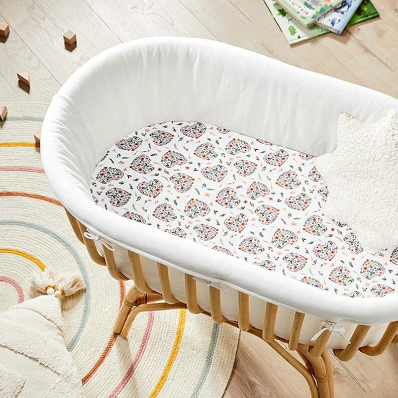 Bomuldsstof Perkal blomster i hjerter – hvid/rosa,  image number 6