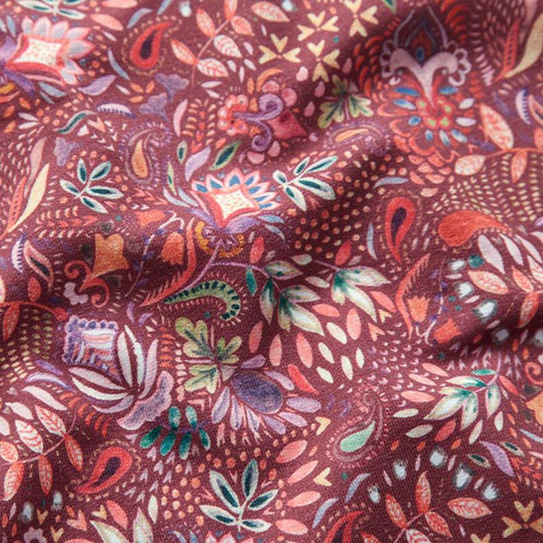 French Terry Sommersweat paisley-blomster Digitaltryk – bourgogne-farvet,  image number 2