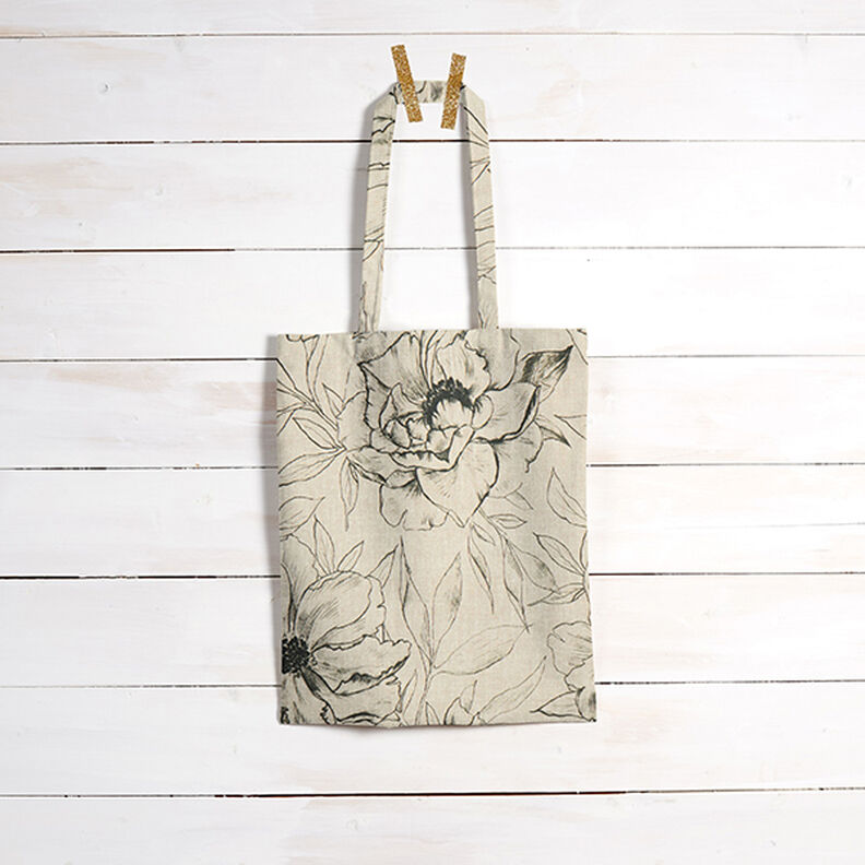 Dekorationsstof Halvpanama tegnede blomster – anemone/sort,  image number 8