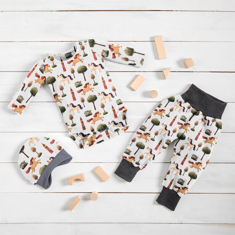 Bomuldsjersey enhjørning-eventyrverden Digitaltryk – elfenben,  image number 5