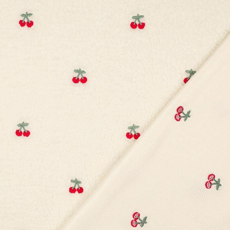 Teddyplys broderede kirsebær | Poppy Fabrics – elfenben/chili,  image number 4