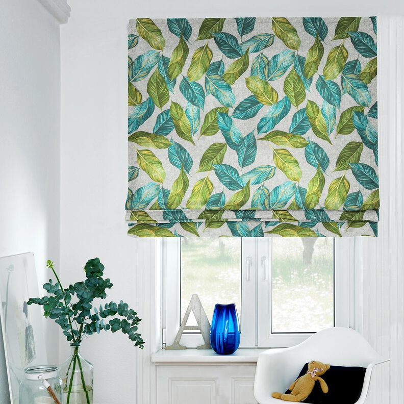 Dekorationsstof Canvas Ficus-blade  – blågran/grå,  image number 6