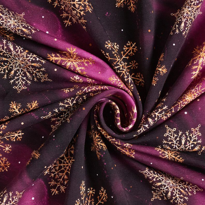 French Terry Sommersweat Snefnug Mælkevejen | Glitzerpüppi – aubergine/gammelguld,  image number 3