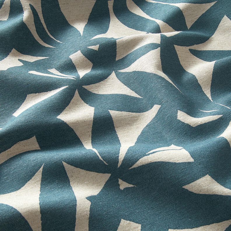 Dekorationsstof Halvpanama enkle blade – havblå/natur,  image number 2