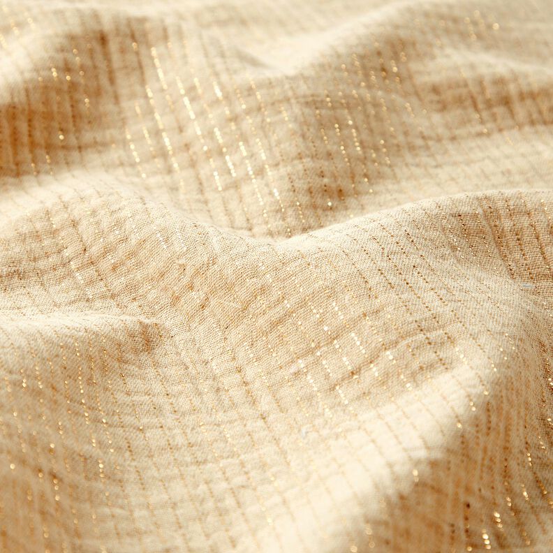 Musselin/Dobbelt-Crincle stof hør-miks glimmerprikker – creme,  image number 2