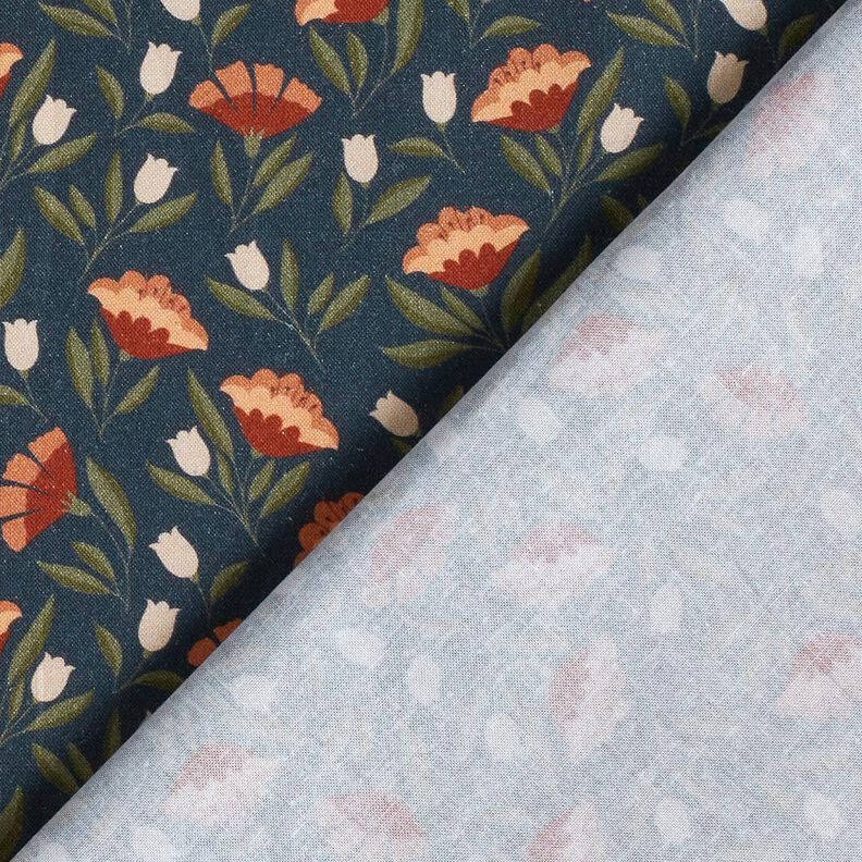 Bomuldsstof Poplin sarte blomster – sort-blå/terracotta,  image number 4