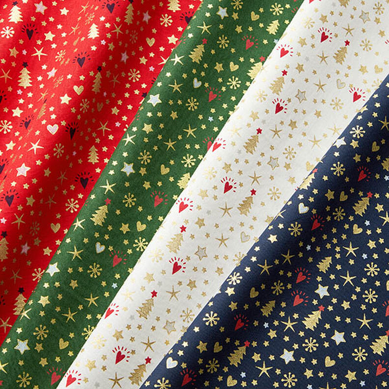 Bomuldsstof Poplin hjerter og stjerner – uldhvid/guld,  image number 5