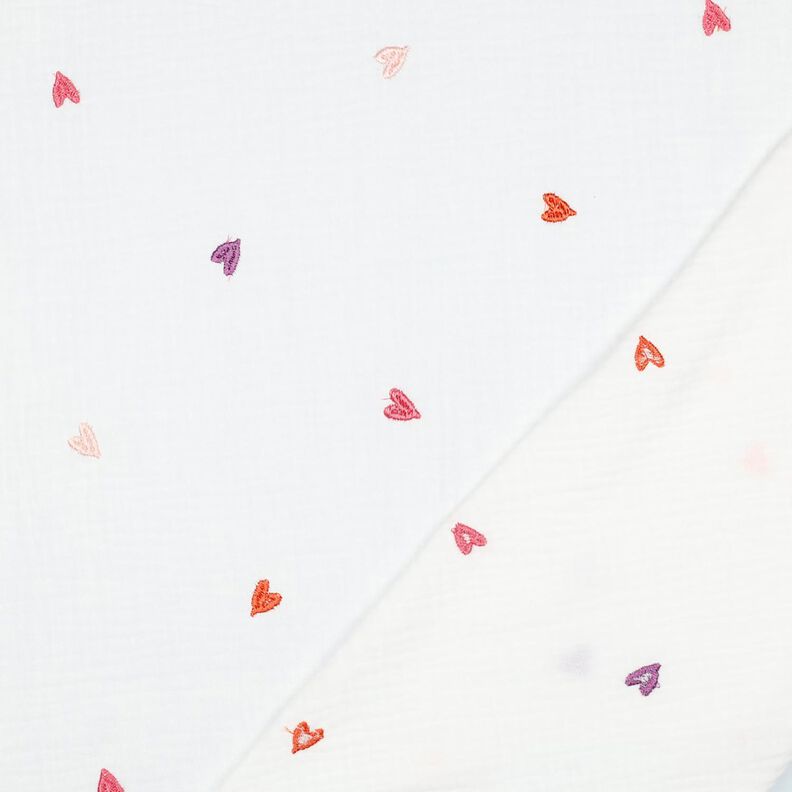 Musselin/Dobbelt-Crincle stof broderede hjerter | Poppy Fabrics – hvid/rosé,  image number 4