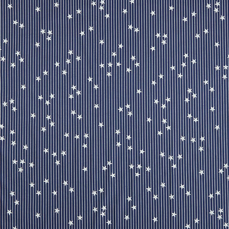 Bomuldspoplin striber og stjerner – marineblå/hvid,  image number 1