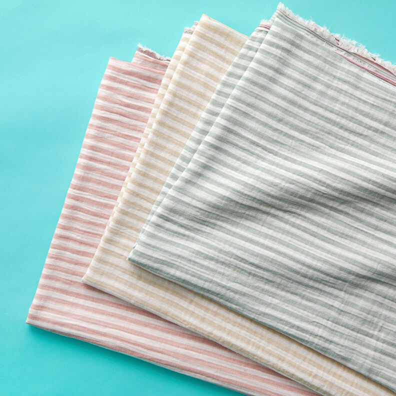 Musselin/Dobbelt-Crincle stof Doubleface striber &ndash; reed/hvid,  image number 5