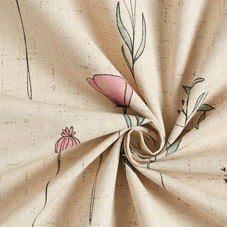 Dekorationsstof Halvpanama tørrede blomster – natur/rosa,  image number 5