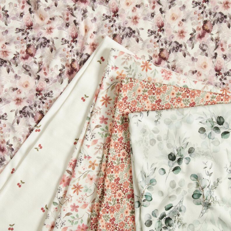 Rib-jersey romantiske blomster Digitaltryk – uldhvid,  image number 5