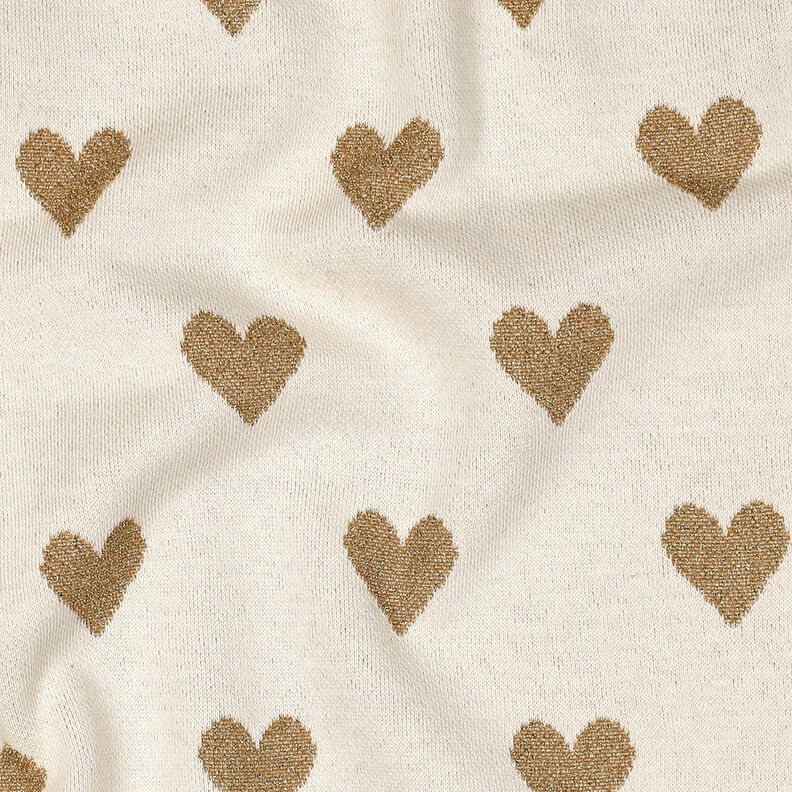 Jacquard jersey glitter-hjerter | Poppy Fabrics &ndash; natur/gold metallic,  image number 2