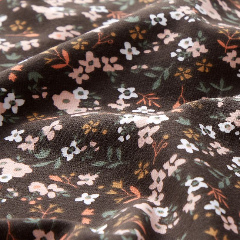 Bomuldsjersey Millefleurs – sortbrun,  image number 2