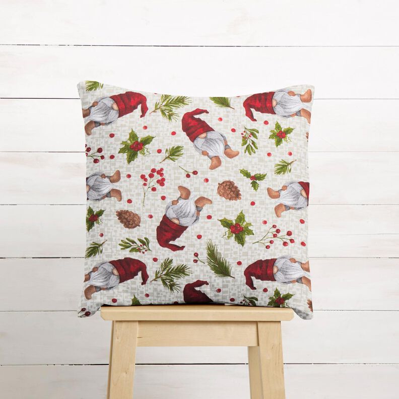 Dekorationsstof Canvas Nisse med hue – lysebeige/mørkerød,  image number 6