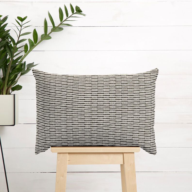Dekorationsstof Jacquard rustikke striber – sort/natur,  image number 6