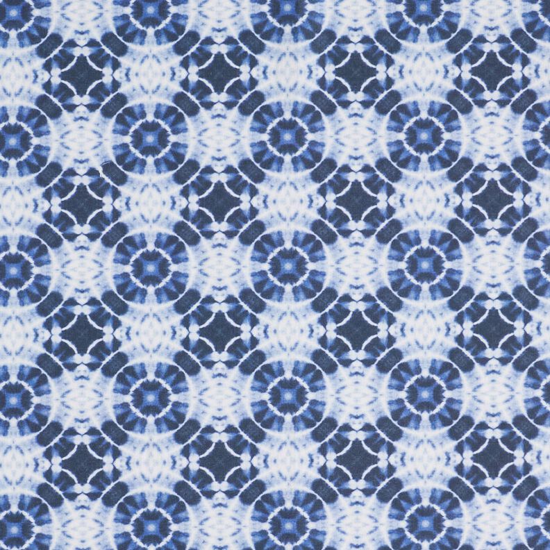 Dekorationsstof Canvas batikcirkler – indigo/hvid,  image number 1