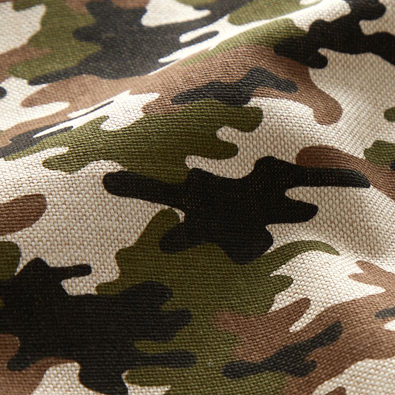 Dekorationsstof Halvpanama camouflage – natur/mørk olivengrøn,  image number 2