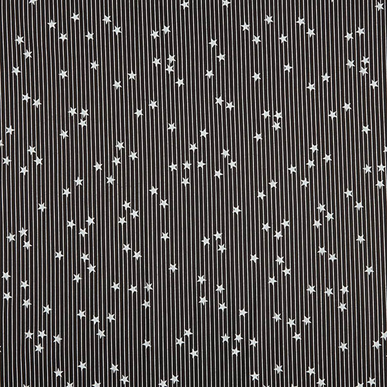 Bomuldspoplin striber og stjerner – sort/hvid,  image number 1