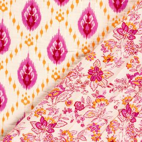 Quiltstof Musselin etniske blomster – uldhvid/pink, 