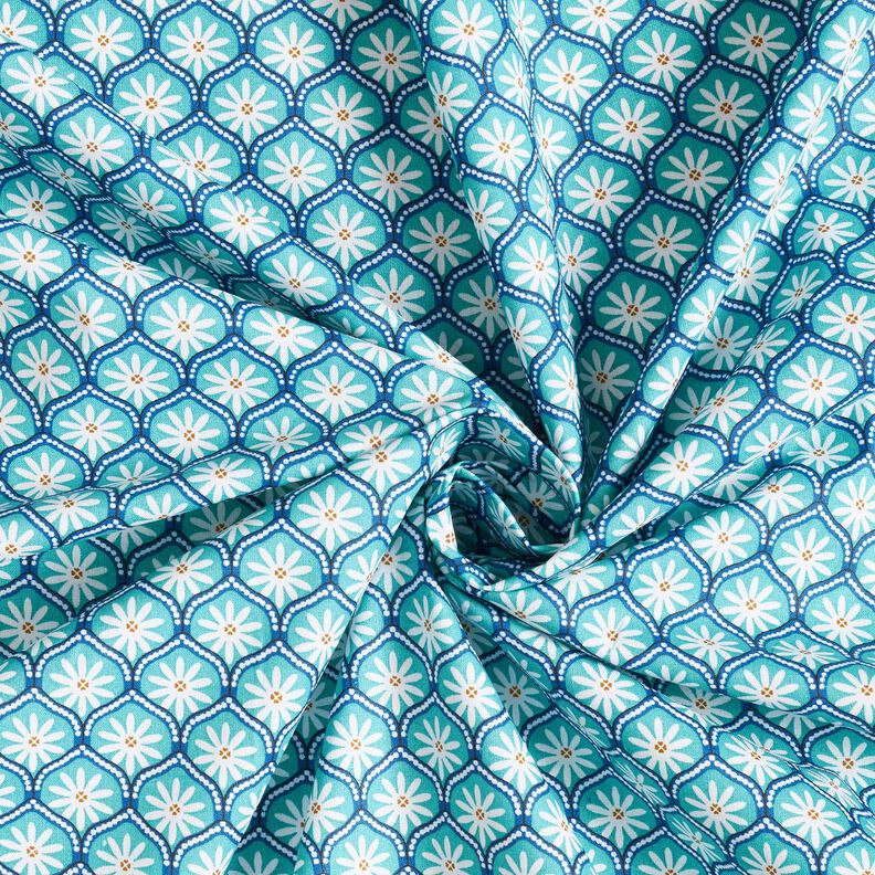 Imprægneret voksdug blomsterfliser – aquablå/hvid,  image number 3