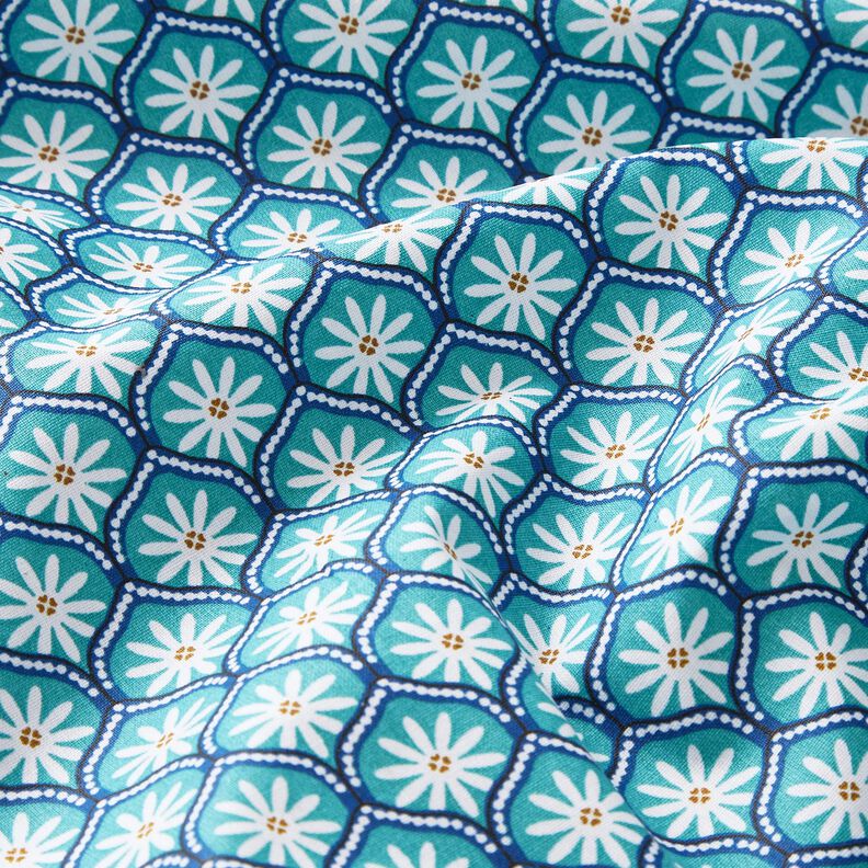 Imprægneret voksdug blomsterfliser – aquablå/hvid,  image number 2