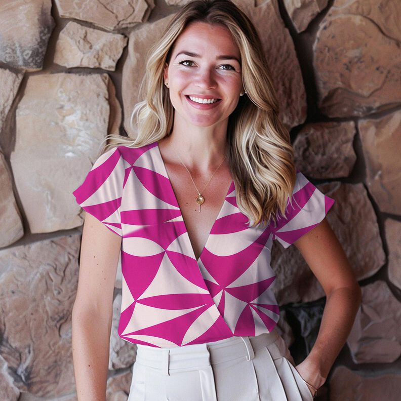 Stretch blusestof med geometrisk mønster| Poppy Fabrics – purpur/cashew,  image number 7