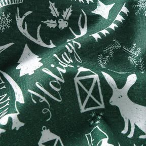 Bomuldsstof Cretonne glædelig jul – blågran/hvid, 