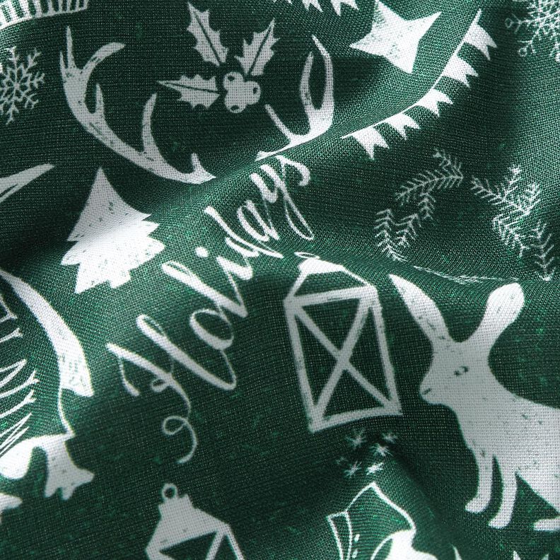 Bomuldsstof Cretonne glædelig jul – blågran/hvid,  image number 2