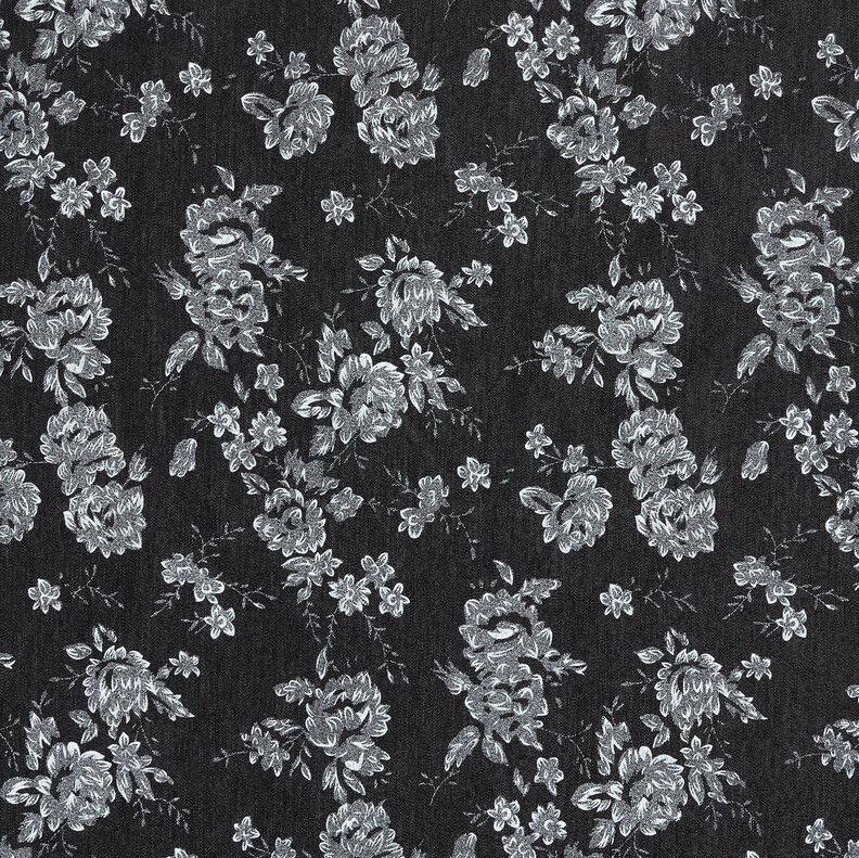 Chambray små roser – sort/hvid,  image number 1