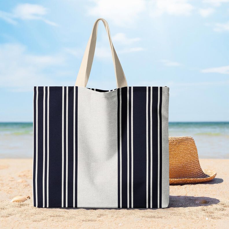 Dekorationsstof Panama blokstriber – sort-blå/tågegrå,  image number 8