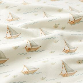 Bomuldsjersey Sejlbåde og fisk Digitaltryk – uldhvid, 