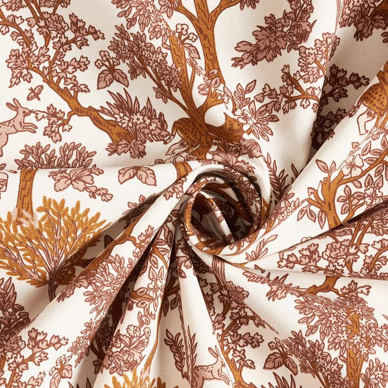 Dekorationsstof Halvpanama dyr i skoven – hvid/karamel,  image number 3