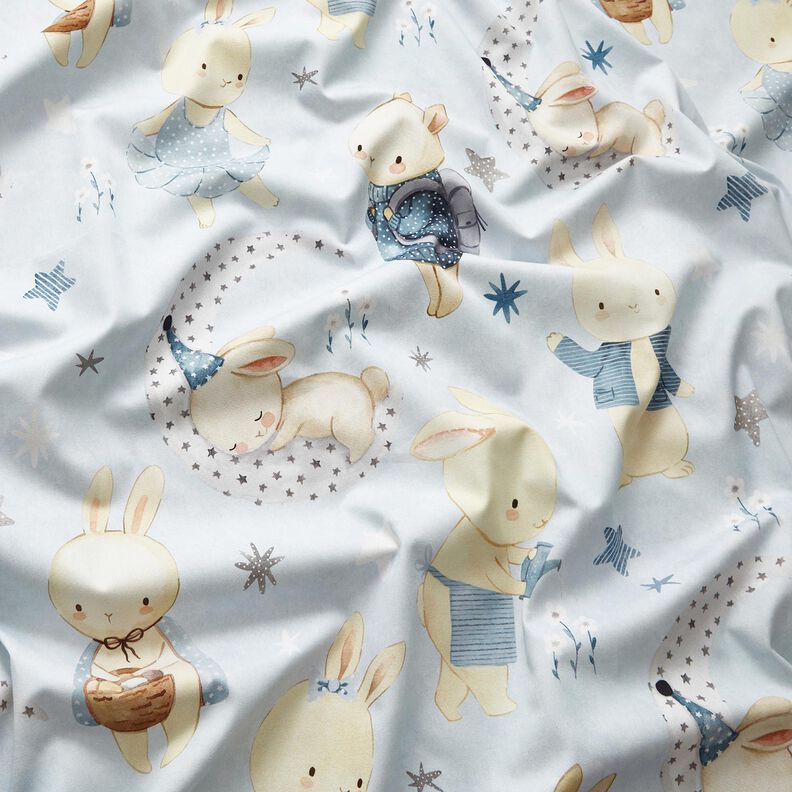 Dekorationsstof Bomuldskiper kanin i drømmeland Digitaltryk – babyblue/jeansblå,  image number 2
