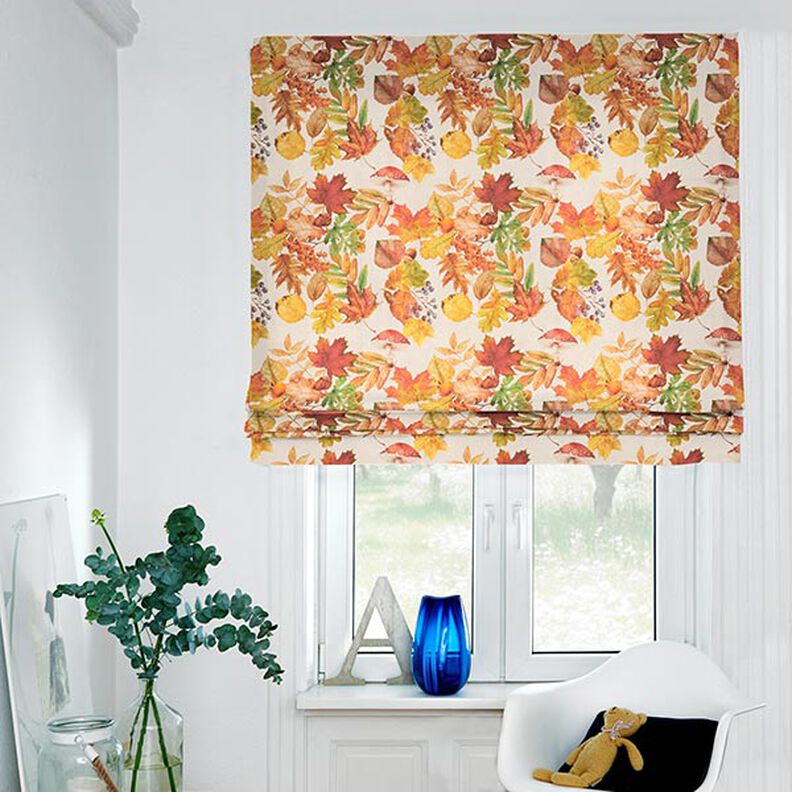 Dekorationsstof halvpanama efterårsløv genanvendt – natur,  image number 6