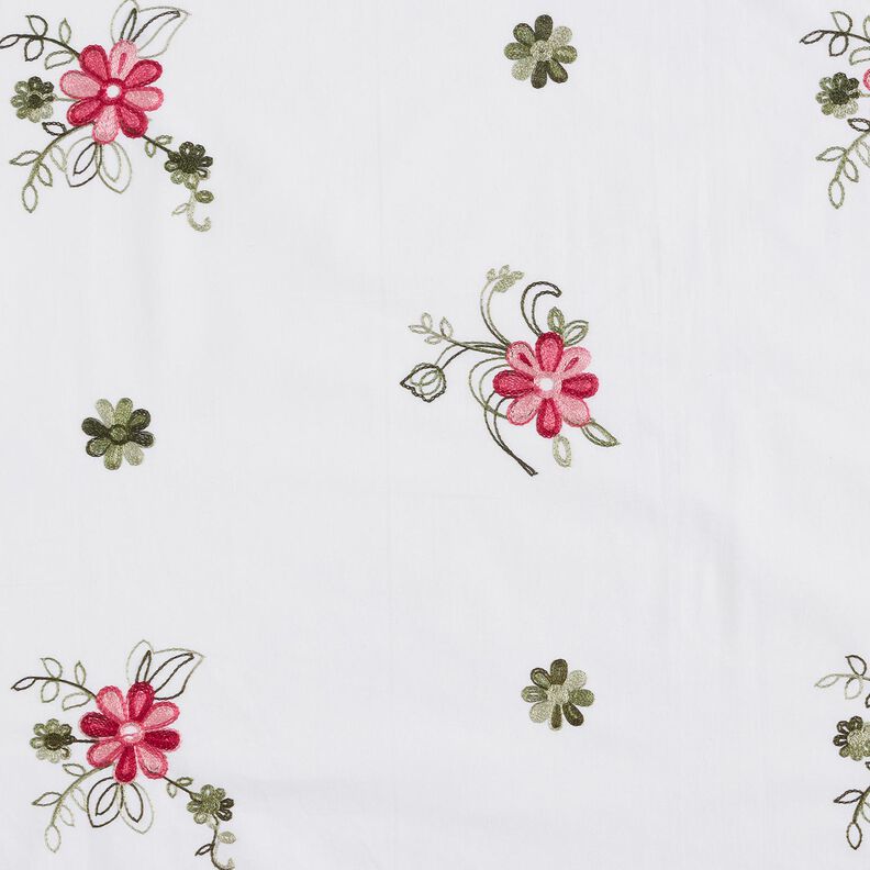 Bomuldspoplin Broderi blomsterbuketter – hvid/bær,  image number 1