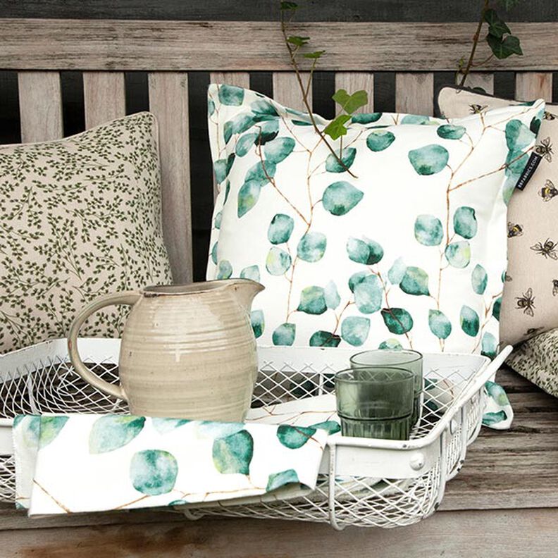 Dekorationsstof Halvpanama Eukalyptus – uldhvid,  image number 8