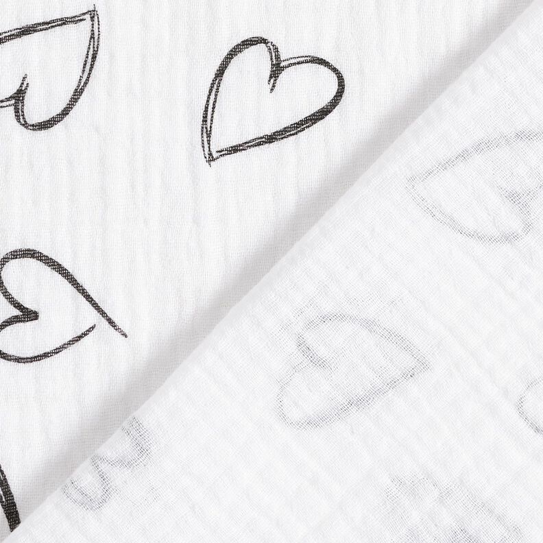 Musselin/Dobbelt-Crincle stof Skrible-hjerter – elfenben,  image number 4