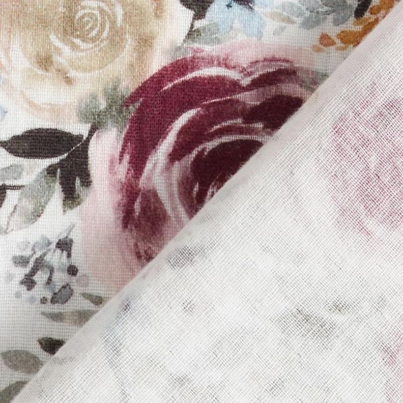 Musselin/Dobbelt-Crincle stof akvarel roser Digitaltryk – hvid,  image number 5
