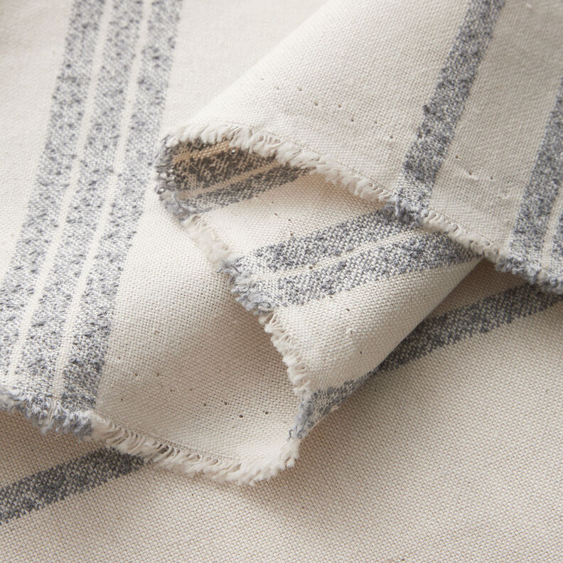 Dekorationsstof Halvpanama vævede striber – stålblå/natur,  image number 3