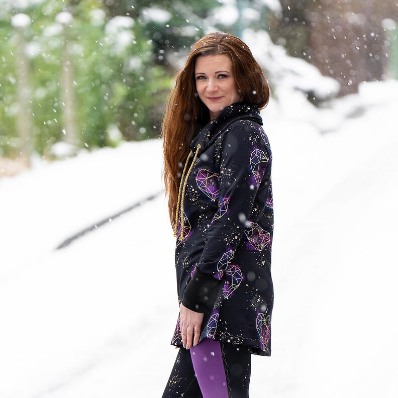 Bomuldsjersey Origamihjerter med guldkrymmel | Glitzerpüppi – sort/lilla,  image number 5