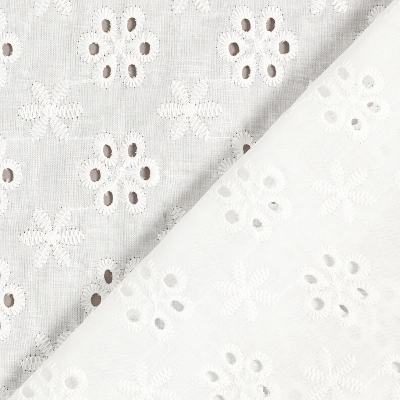 Bomuldsstof hulbroderi blomster – hvid,  image number 4