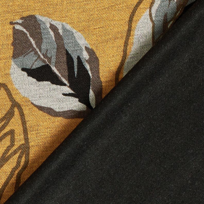 Viskosejersey store efterårsblade – karrygul/skiffergrå,  image number 4