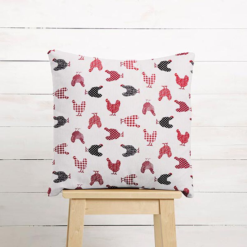 Bomuldsstof Cretonne Høns – uldhvid/chili,  image number 5