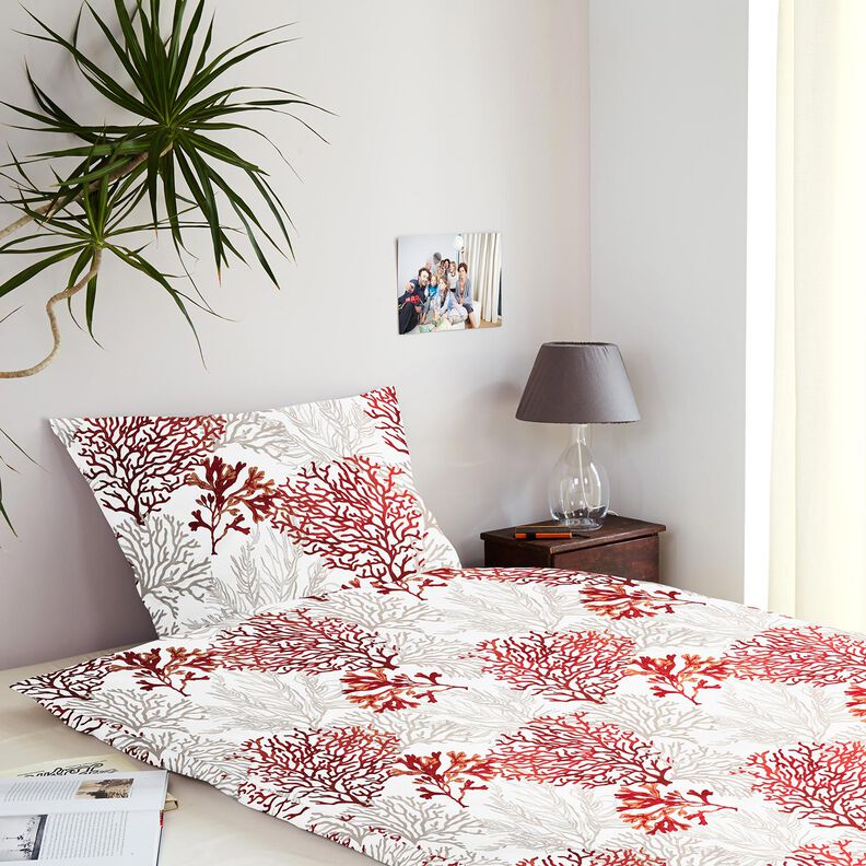 Bomuldsstof Cretonne store koraller – hvid/ferskenorange,  image number 8