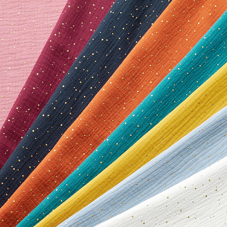 Bomuld musselin spredte guldklatter – karry/guld,  image number 5